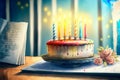 Watercolor illustration of cake birthday decorations Royalty Free Stock Photo