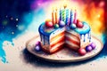 Watercolor illustration of cake birthday decorations Royalty Free Stock Photo