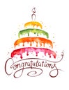 Watercolor illustration -- Cake and Congratulations Royalty Free Stock Photo