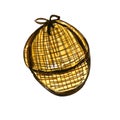 watercolor illustration of a checkered cap for a detective