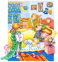 Watercolor illustration. Children woke up and wake up parents Royalty Free Stock Photo