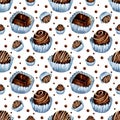 Watercolor illustration of chocolate candy pattern.