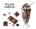 Watercolor illustration of chocolate milkshake cookies close up. Design template for packaging, menu, postcards. Royalty Free Stock Photo