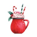 Watercolor illustration of christmas coffee cup