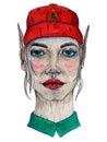 avatar of a Christmas elf in watercolor.
