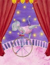 Watercolor illustration of a circus acrobat on a monocycle Royalty Free Stock Photo