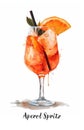 Watercolor illustration of a classic Aperol Spritz cocktail