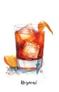 Watercolor illustration of a classic Negroni cocktail isolated on white