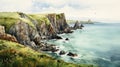 Watercolor Illustration Of Cliffs Of Ireland