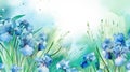 watercolor flowers background blue irises