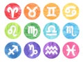 Watercolor illustration collection of twelve Zodiac Signs in various rainbow colors