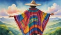 Watercolor Illustration Of Colorful Mexican Poncho. Generative AI Royalty Free Stock Photo