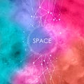 Watercolor Illustration with connecting dots,space background with constellation