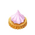 Watercolor illustration with a cookie with pink meringue, isolated on white background