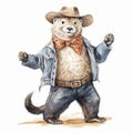 Watercolor Illustration Of A Cowboy Raccoon Royalty Free Stock Photo