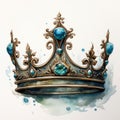 Turquoise Crown Watercolor Illustration With Blue Gems