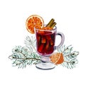 Watercolor illustration of the cup of mulled wine