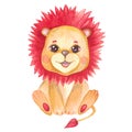 Watercolor illustration of a cute baby lion cub Safari animal for invitation cards, baby shower, nursery wall art Royalty Free Stock Photo