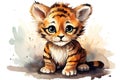 watercolor illustration of cute cartoon tiger cub isolated on white background Royalty Free Stock Photo