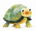 Watercolor illustration of a cute cartoon turtle on a white background. Generative AI Royalty Free Stock Photo