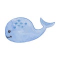 Watercolor illustration of a cute cartoon whale.