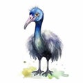 Watercolor Illustration Of Cute Cassowary - Handmade Simple Illustration