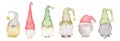 Watercolor illustration of cute christmas gnomes in hats isolated on white background