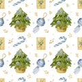 Watercolor illustration of cute Christmas pattern. Royalty Free Stock Photo