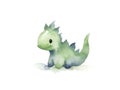 Watercolor Illustration Of A Cute Fantasy Baby Dragon On a White Background in Pastel Colors