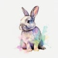 Watercolor illustration of a cute fluffy grey rabbit in a blank background, AI generated Royalty Free Stock Photo