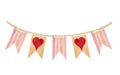 Watercolor illustration, cute garland with heart isolated on a white background. For valentine's day, cards, decor