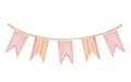 Watercolor illustration, cute garland in pink colors isolated on a white background. For valentine's day, decor, etc