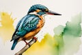 Watercolor illustration of cute kingfisher