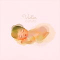 Watercolor illustration of cute newborn baby sleeping. Vector illustration