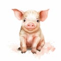 Watercolor Illustration Of Cute Pig - Hyper-realistic Animal Art