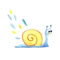 Watercolor illustration with a cute smiling snail and leaves, isolated elements on a white background Royalty Free Stock Photo