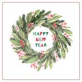 Watercolor illustration. Decorative christmas laurel wreath. Per Royalty Free Stock Photo