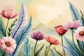 watercolor illustration of decorative flowers and leaves watercolor painting. floral print background in pastel colors for wedding Royalty Free Stock Photo