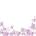 Watercolor illustration with delicate butterflies are pink, purple, flying in the stream. For the design and decoration