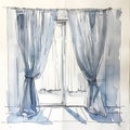 Elegant Draped Curtains Watercolor Illustration Royalty Free Stock Photo