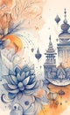 watercolor illustration Diwali theme line art doodle cartoon pattern