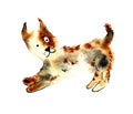 Watercolor illustration of a dog made of beige-brown-black paint spots. Royalty Free Stock Photo