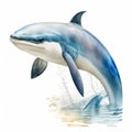 Watercolor illustration of a dolphin jumping out of water. Isolated on white background. AI Generated animal ai Royalty Free Stock Photo