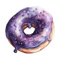 Watercolor donut with violet glaze.