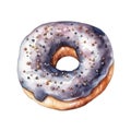 Watercolor donut with violet glaze.