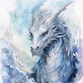 Watercolor illustration of a dragon in winter. Watercolor painting. AI Generated Generative AI