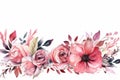 Watercolor illustration, drawing, mockup - beautiful red and pink wild flowers on a white background, copy space.