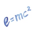 Watercolor illustration drawn with formula. The famous formula E mc2. Formula expressing the equivalence of mass and energy Royalty Free Stock Photo