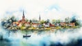 Watercolor Illustration Of A Dreamlike Dutch Archipelago