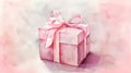 Watercolor illustration of dreamy pink present box